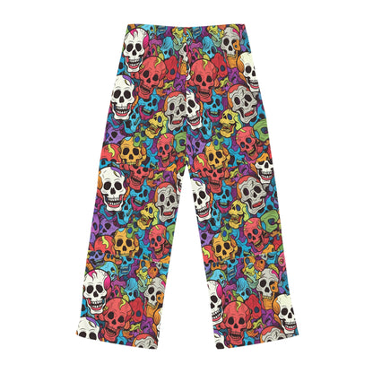 Patrón psicodélico de cabeza de calavera arcoíris, colores vibrantes - Pantalones de pijama para mujer (AOP) 