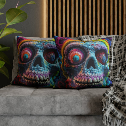 Crochet Skull Halloween Scary Horror Design - Spun Polyester Square Pillow Case