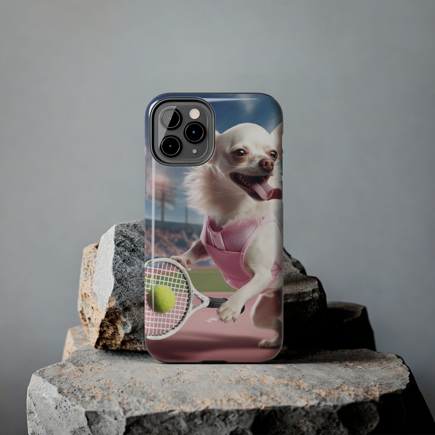 Chihuahua Tennis Ace: Dog Pink Outfit, Court Atheletic Sport Game - Tough Phone Cases