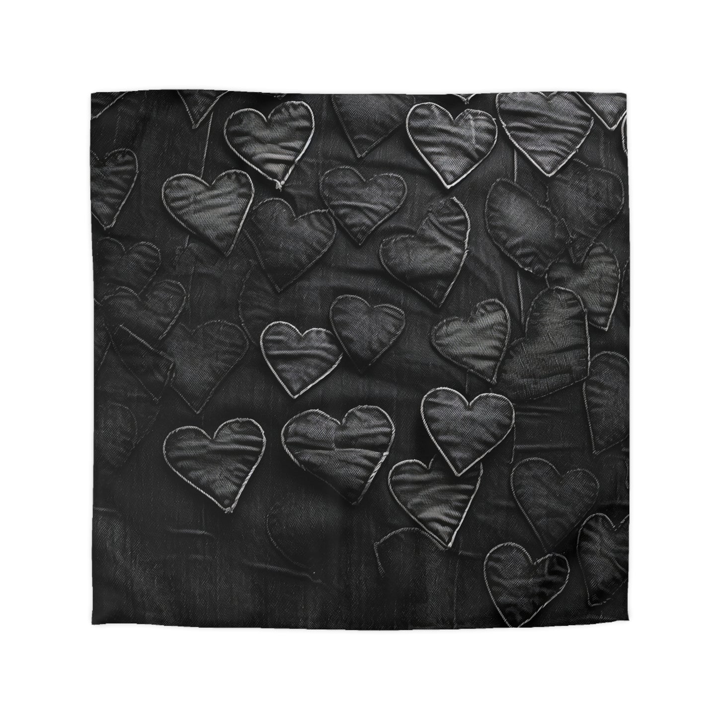 Black: Distressed Denim-Inspired Fabric Heart Embroidery Design - Microfiber Duvet Cover