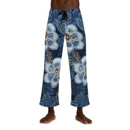 Flower Blossom Embroidery Floral on Denim Style - Men's Pajama Pants (AOP)