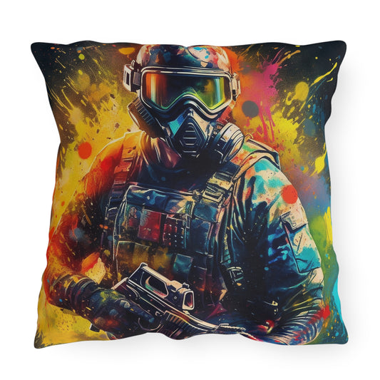 Paintball Game Sport: Professional Action Shot Target Player - Outdoor Pillows