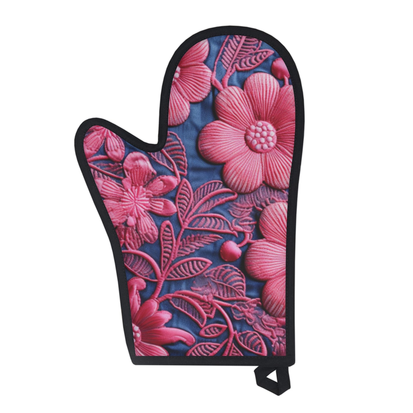 Denim Azul Muñeca Rosa Floral Bordado Estilo Tela Flores - Guante De Horno