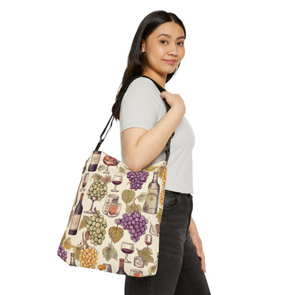 Wine Lovers Theme: Varieties of Wine, Grapes & Vineyards Design Adjustable Tote Bag (AOP)