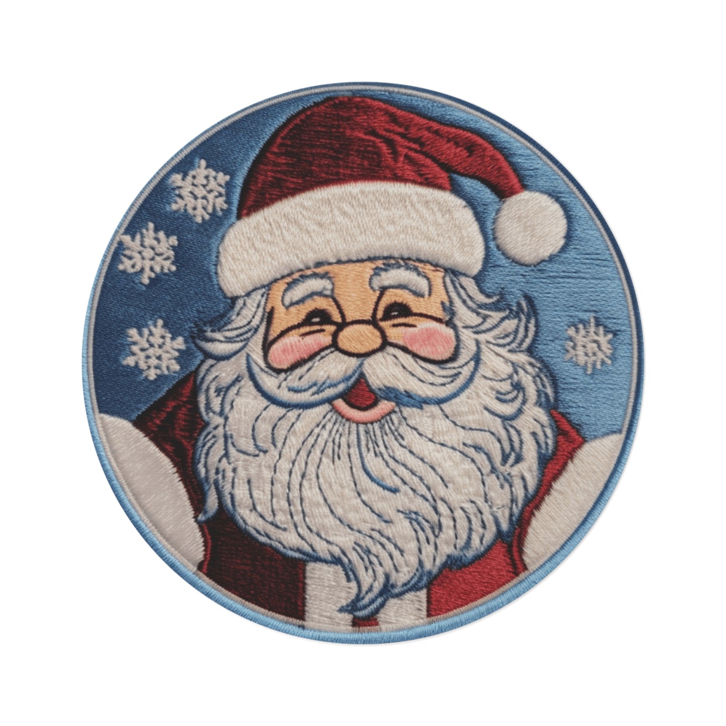 Santa Chenille Patch: Christmas Festive Holiday Design - Round Rug