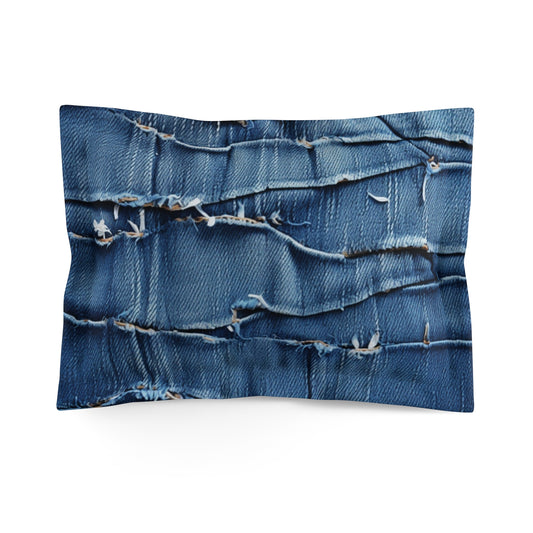 Midnight Blue Distressed Denim: Rugged, Torn & Stylish Design - Microfiber Pillow Sham