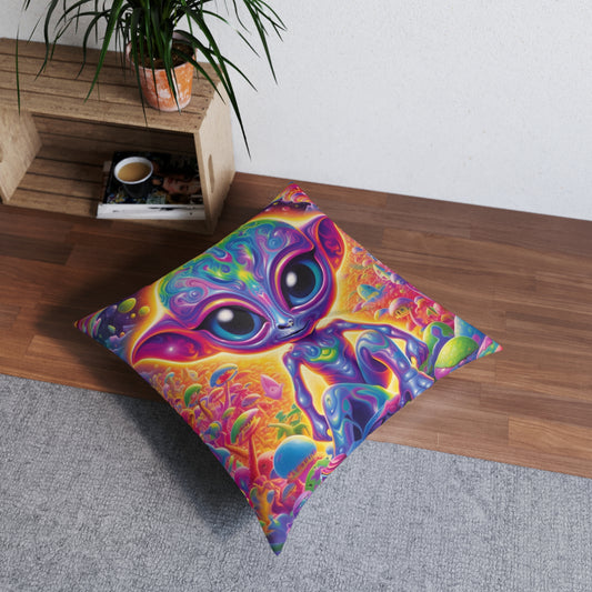 Diseño extraterrestre colorido - Vibrante, único y llamativo - Almohada de suelo capitoné, cuadrada