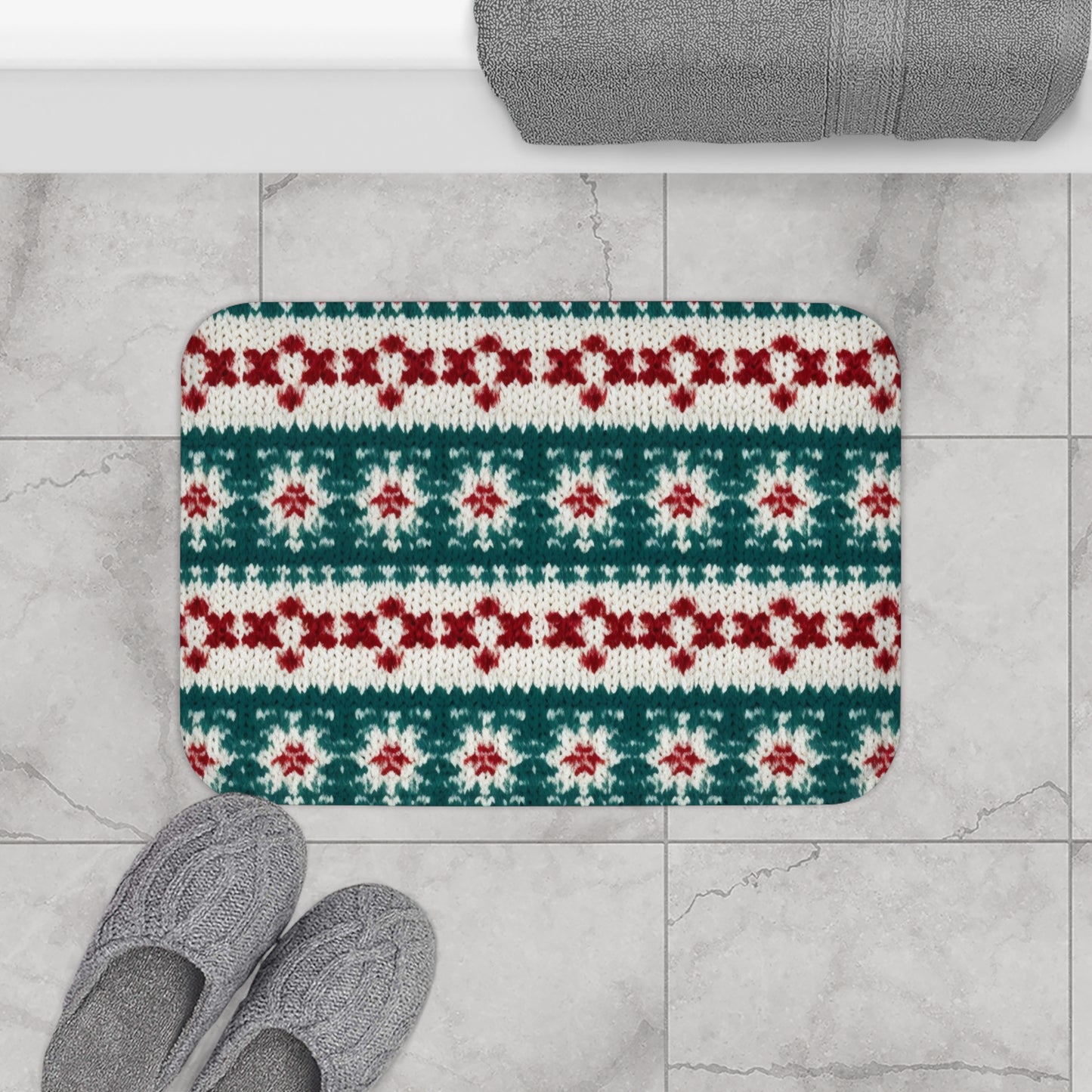 Christmas Knit Crochet Holiday, Festive Yuletide Pattern, Winter Season - Bath Mat