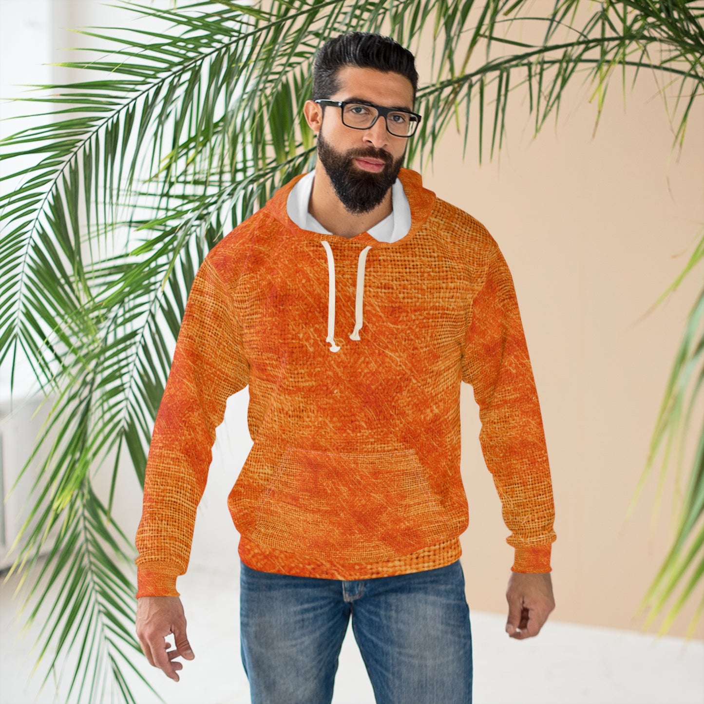 Burnt Orange/Rust: Denim-Inspired Autumn Fall Color Fabric - Unisex Pullover Hoodie (AOP)