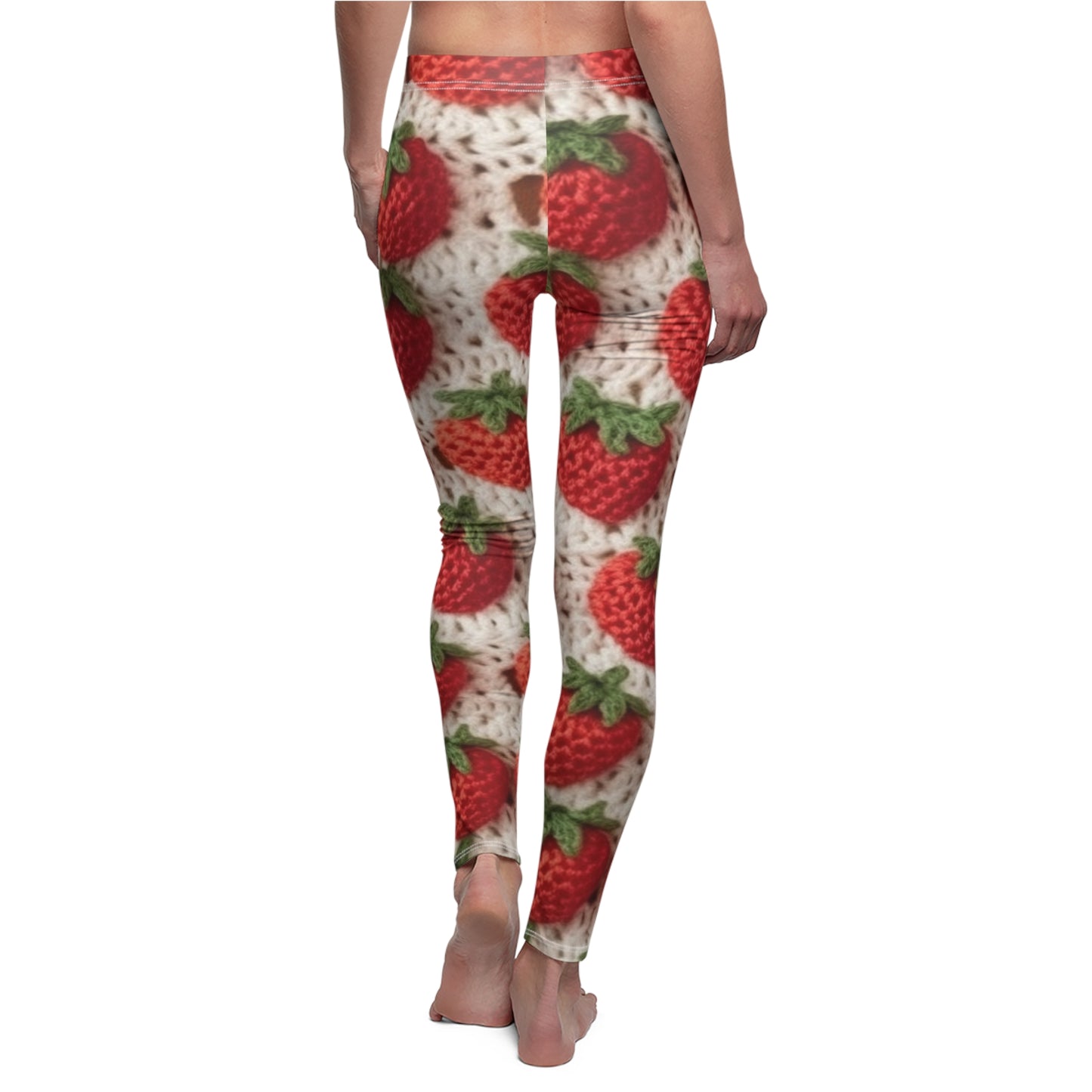 Strawberry Traditional Japanese, Crochet Craft, Fruit Design, Red Berry Pattern - Women's Cut & Sew Casual Leggings (AOP)