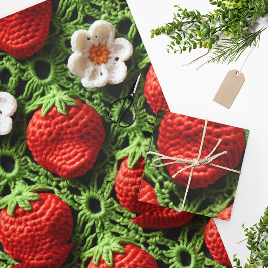 Strawberry Field Crochet - Forever Forest Greens - Fruit Berry Harvest Crop - Wrapping Paper