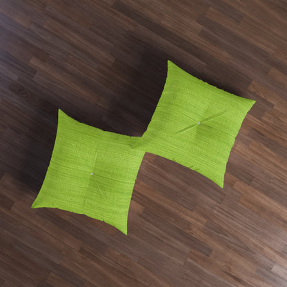 Lush Grass Neon Green: Denim-Inspired, Springtime Fabric Style - Tufted Floor Pillow, Square