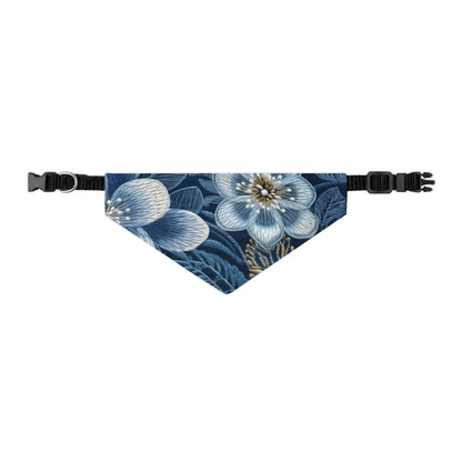 Flower Blossom Embroidery Floral on Denim Style - Pet Bandana Collar