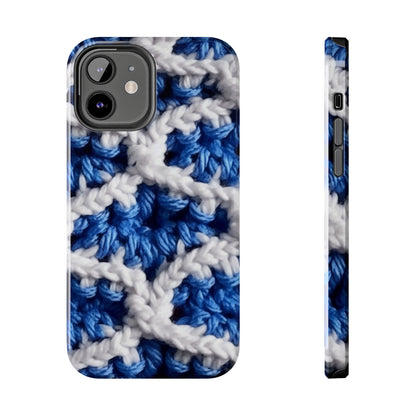 Blueberry Blue Crochet, White Accents, Classic Textured Pattern - Tough Phone Cases