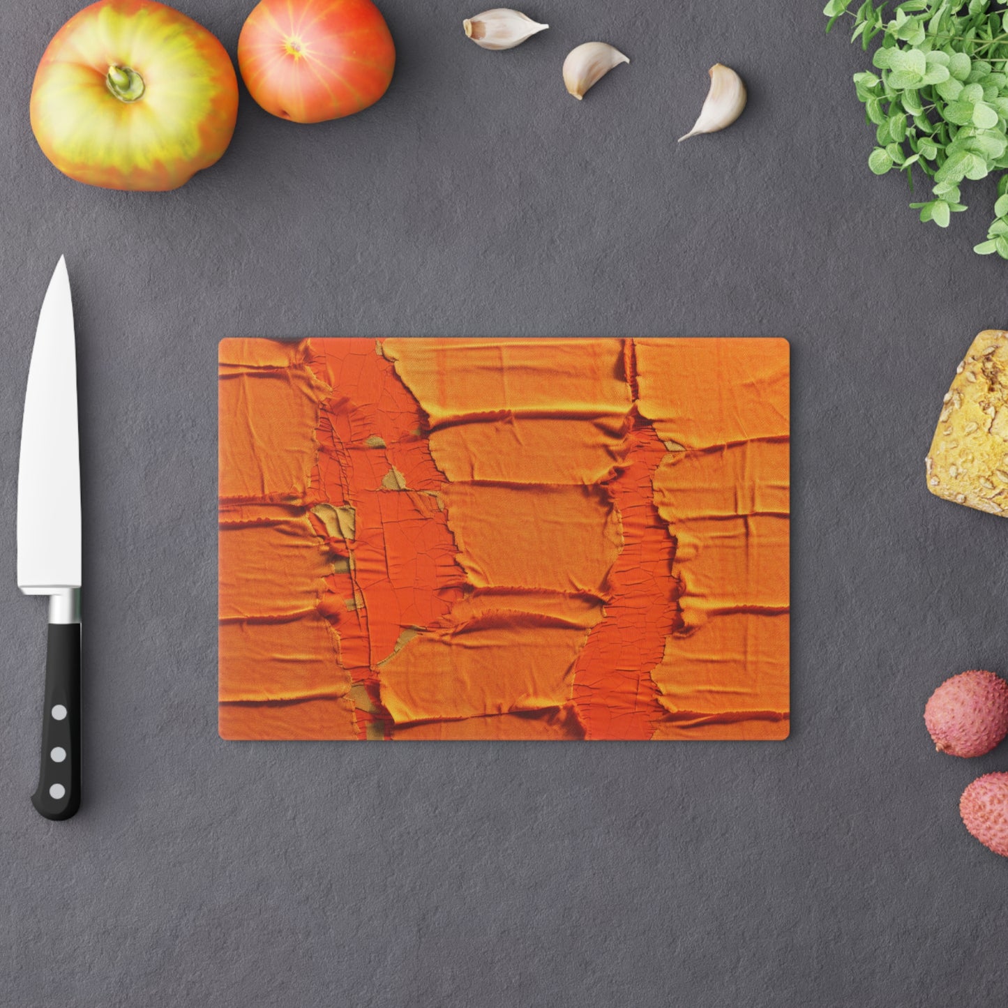 Fiery Citrus Orange: Edgy Distressed, Denim-Inspired Fabric - Cutting Board