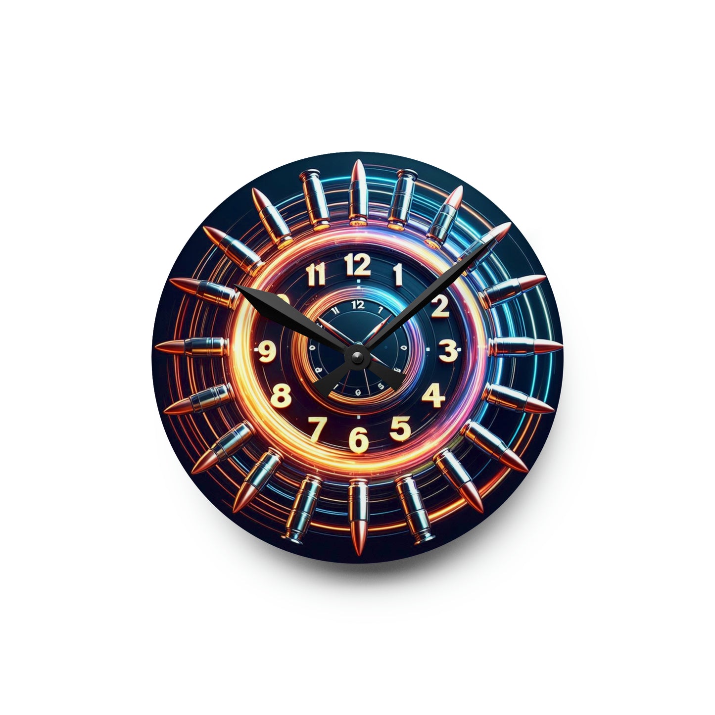 Neon Glow Bullet Time Acrylic Wall Clock - Vibrant Ammunition Design, Non-Functional Bullet Decor, Luminous Military-Inspired Timepiece