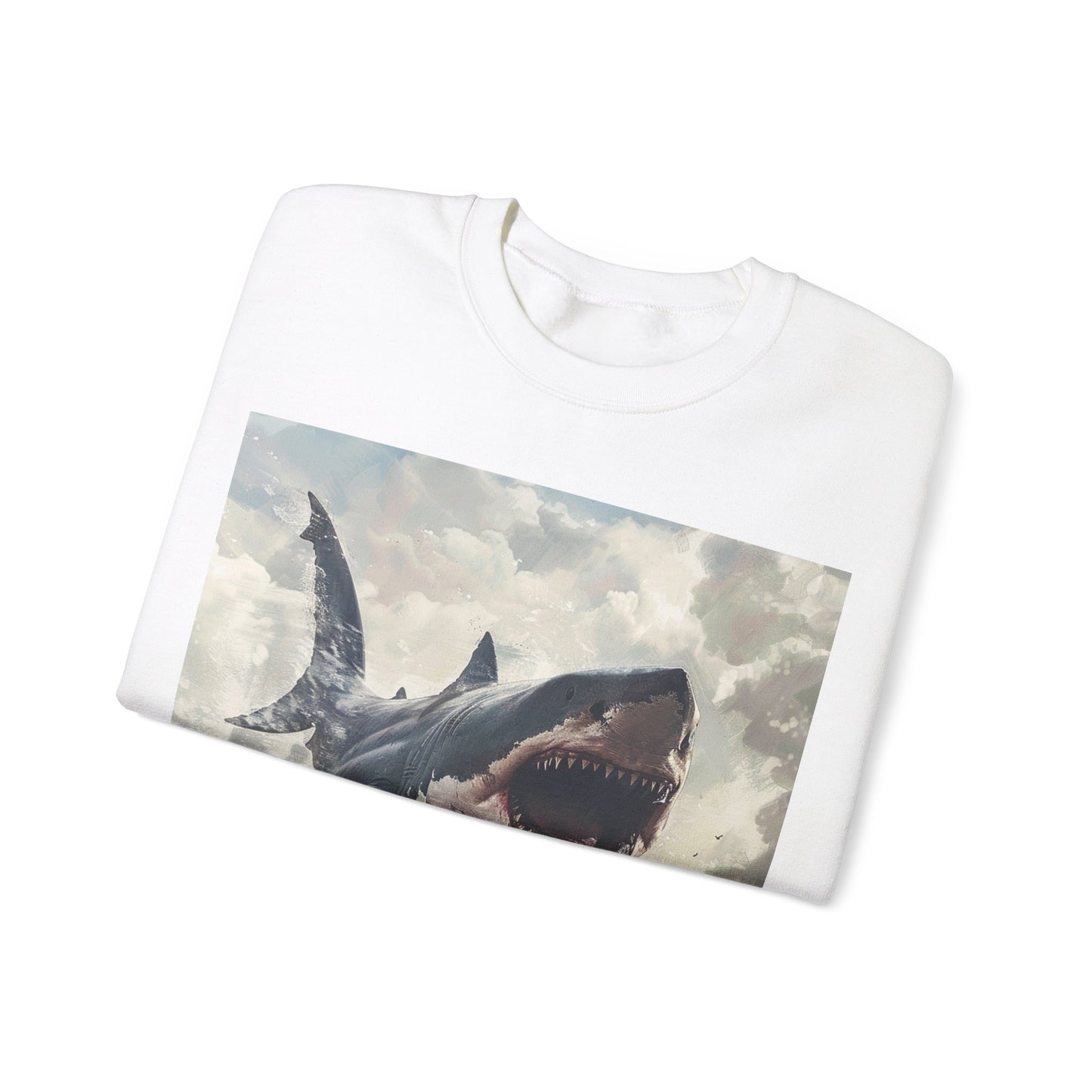 Scary Flying Shark, Ocean Fish Gift, Unisex Heavy Blend™ Crewneck Sweatshirt