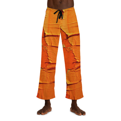 Naranja cítrico ardiente: tela vanguardista, desgastada e inspirada en la mezclilla - Pantalones de pijama para hombre (AOP)