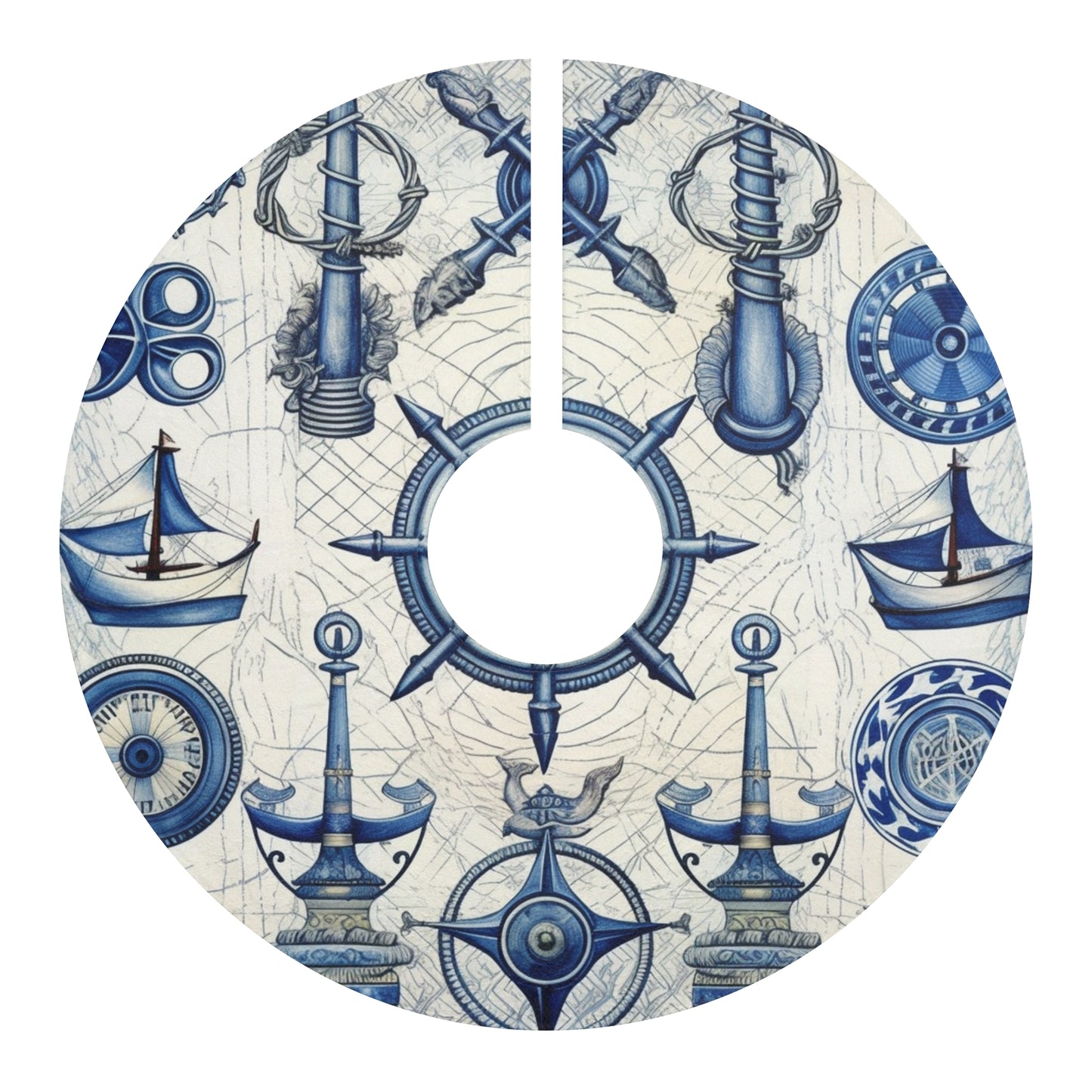 Nautical Theme Art - Anchors, Ropes, Compass - Christmas Tree Skirts