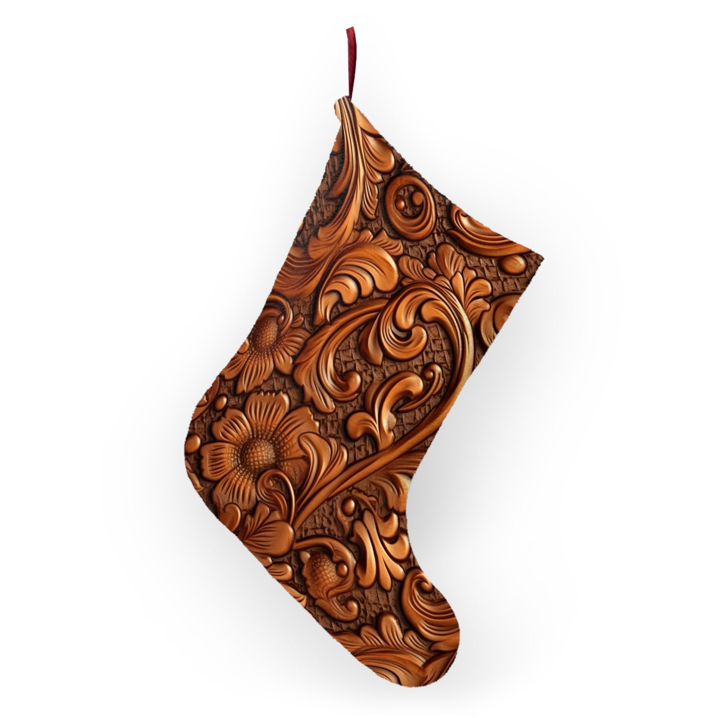 Leather Flower Cognac Classic Brown Timeless American Cowboy Design - Christmas Stockings