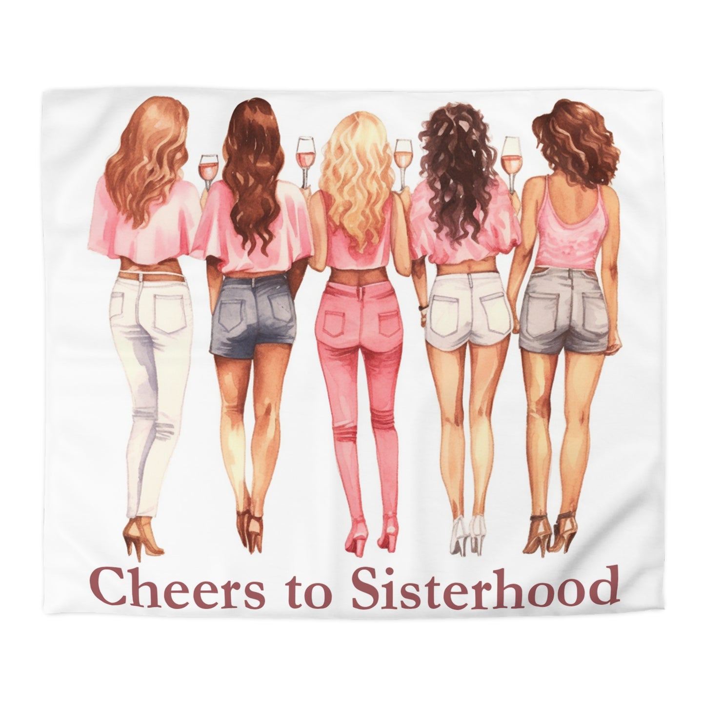 Cheers to Sisterhood - Sorority Chic Bachelorette Party Illustration - Microfiber Duvet Cover