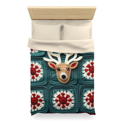 Christmas Reindeer Crochet, Wintry Wonderland Design, Festive Stag Motif. Embrace the Holiday Spirit - Microfiber Duvet Cover