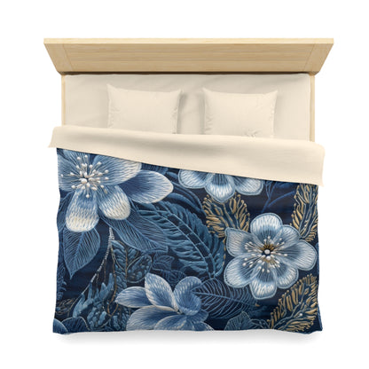 Bordado de flores en flor floral en estilo denim - Funda nórdica de microfibra 