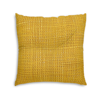 Radiant Sunny Yellow: Denim-Inspired Summer Fabric - Tufted Floor Pillow, Square