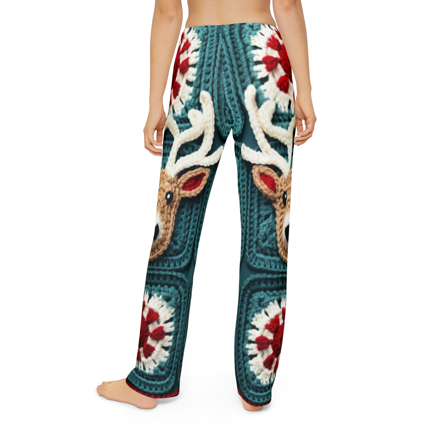 Christmas Reindeer Crochet, Wintry Wonderland Design, Festive Stag Motif. Embrace the Holiday Spirit - Kids Pajama Pants (AOP)