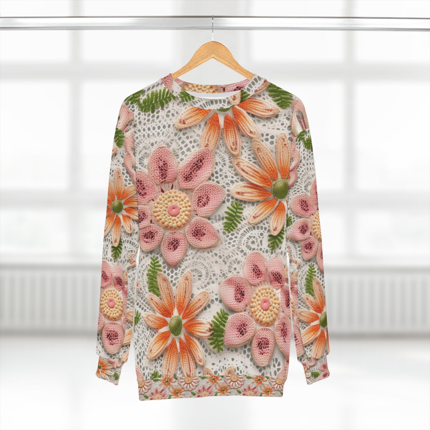 Ojal bordado floral: patrón elegante de flor delicada - Sudadera unisex (AOP) 