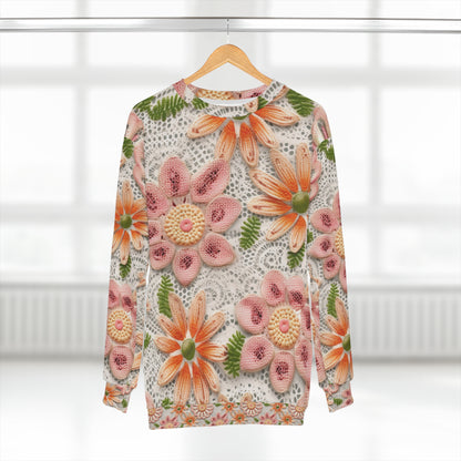 Ojal bordado floral: patrón elegante de flor delicada - Sudadera unisex (AOP) 