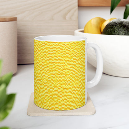 Sunshine Yellow Lemon: Tela alegre e inspirada en la mezclilla - Taza de cerámica de 11 oz