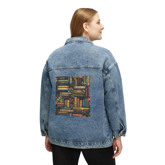 Book Lover, Bookshelf Graphic Gift, Women's Denim Jacket