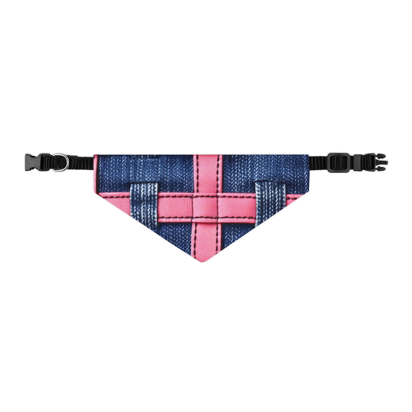 Candy-Striped Crossover: Pink Denim Ribbons Dancing on Blue Stage - Dog & Pet Bandana Collar