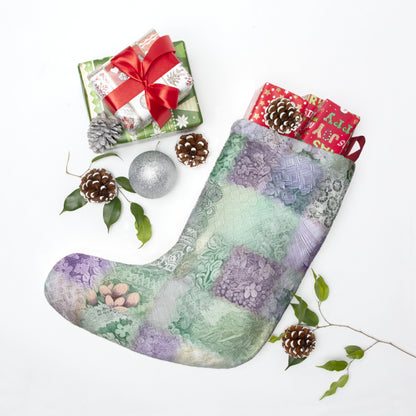 Medley Patchwork - Muted Pastels, Gingham & Lace, Boho Paisley Mix, Quilted Aesthetic Design - Christmas Stockings