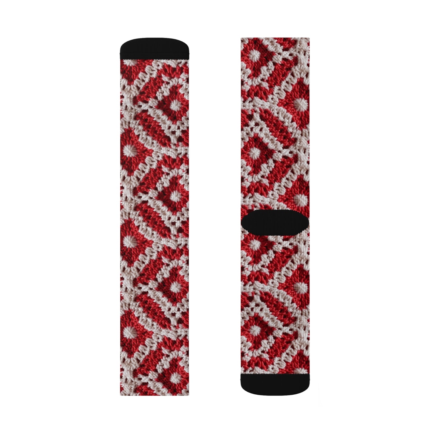 Warm Winter Red & White Crochet Knit: Cinematic Chic Texture Design - Sublimation Socks