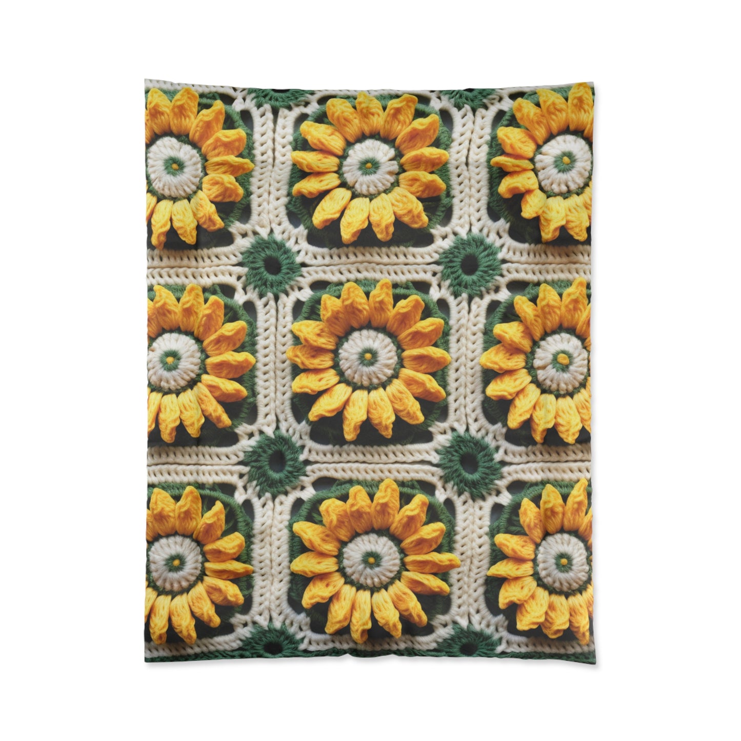 Sunflower Crochet Elegance, Granny Square Design, Radiant Floral Motif. Bring the Warmth of Sunflowers to Your Space - Bed Comforter