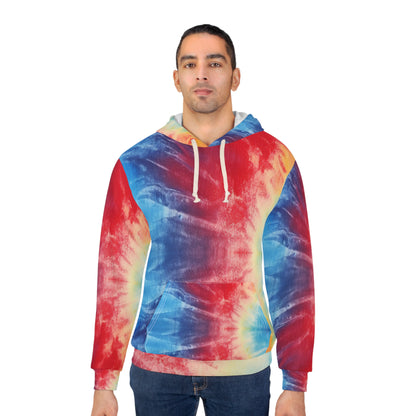 Rainbow Tie-Dye Denim: Espectáculo de diseño de tela multicolor vibrante - Sudadera con capucha unisex (AOP) 