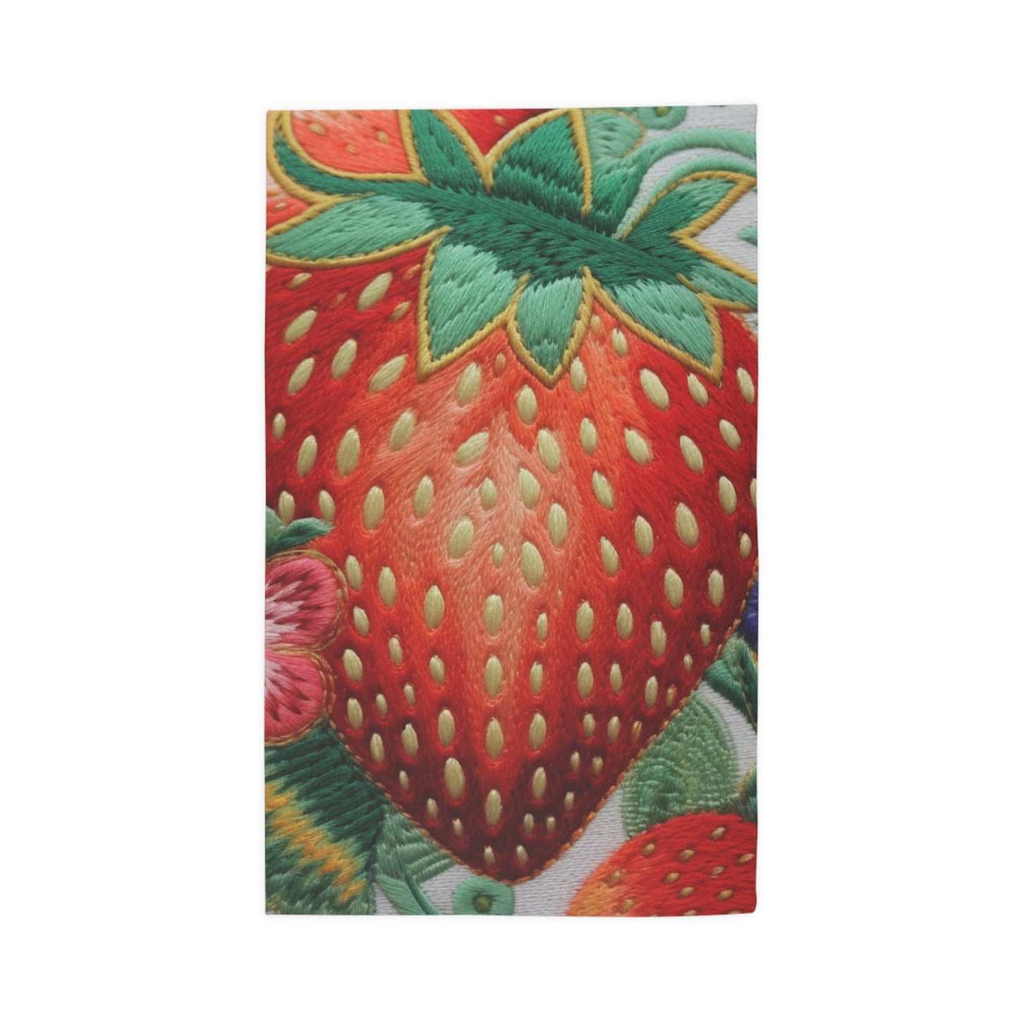 Berry Delight: Sun-Kissed Strawberries Fields Meet Embroidered Style Strawberry Patterns - Dobby Rug