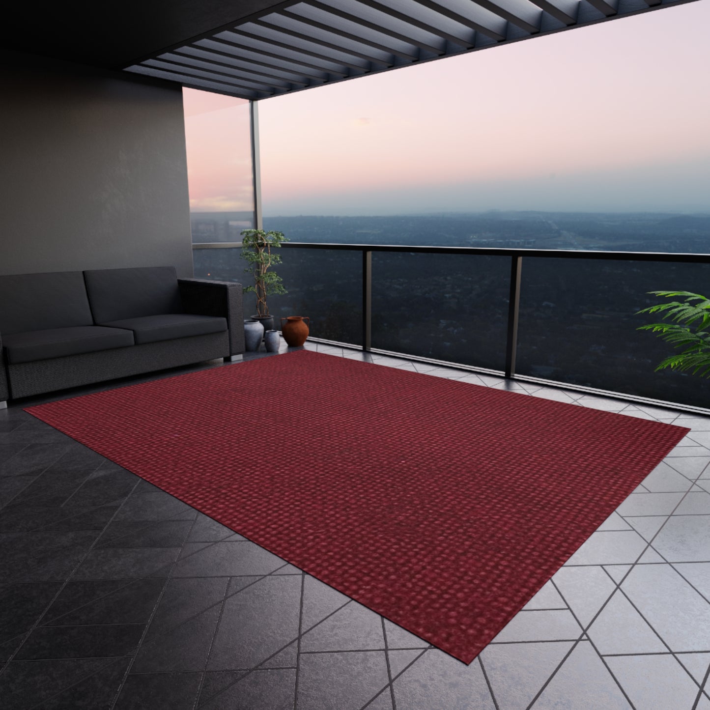 Seamless Texture - Maroon/Burgundy Denim-Inspired Fabric - Outdoor Rug