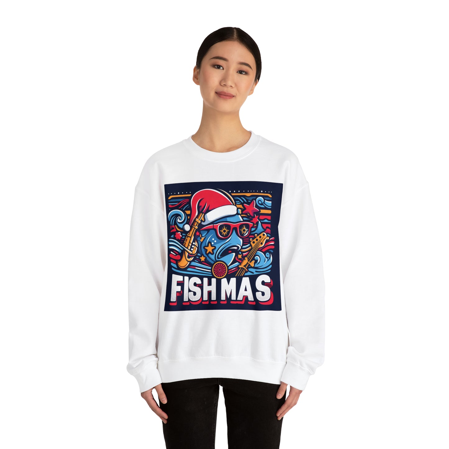 Funky Fishmas Christmas Festivity - Extravagancia de pesca navideña - Sudadera unisex Heavy Blend™ Crewneck