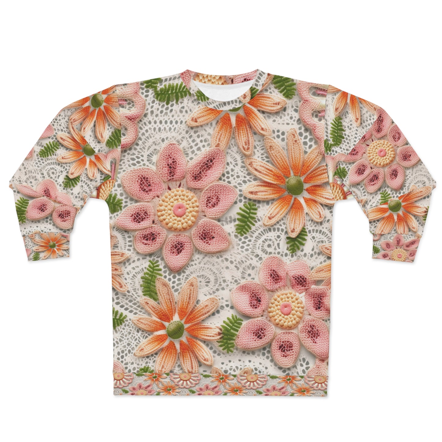 Ojal bordado floral: patrón elegante de flor delicada - Sudadera unisex (AOP) 