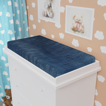 Indigo Splash: Washed Denim Reverie in Deep Blue - Baby Changing Pad Cover