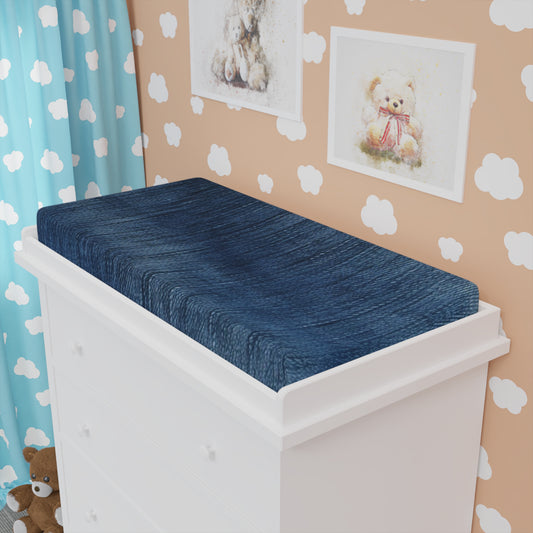 Indigo Splash: Washed Denim Reverie in Deep Blue - Baby Changing Pad Cover