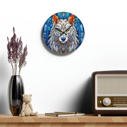 Stained Glass Wolf Design - Acrylic Wall Clock