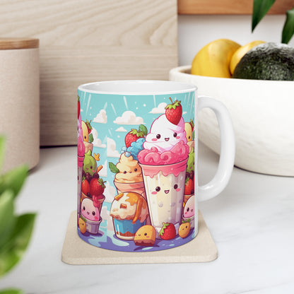 Strawberry Japan Milkshake - Kawaii Dessert Delight - Sweet Berry Anime Character - Ceramic Mug 11oz