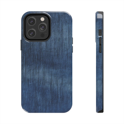 Indigo Splash: Washed Denim Reverie in Deep Blue - Tough Phone Cases