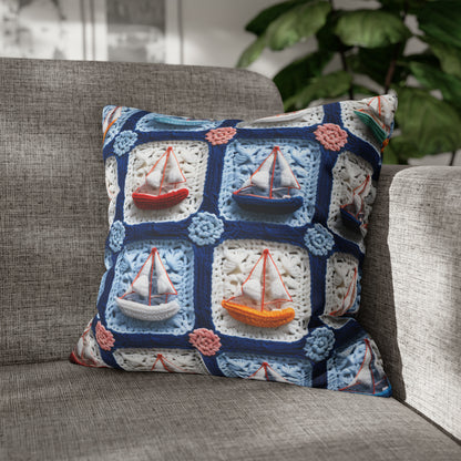 Crochet Boat Ship Sea Vessel Ocean Beach Travel Yacht Design - Spun Polyester Square Pillow Case