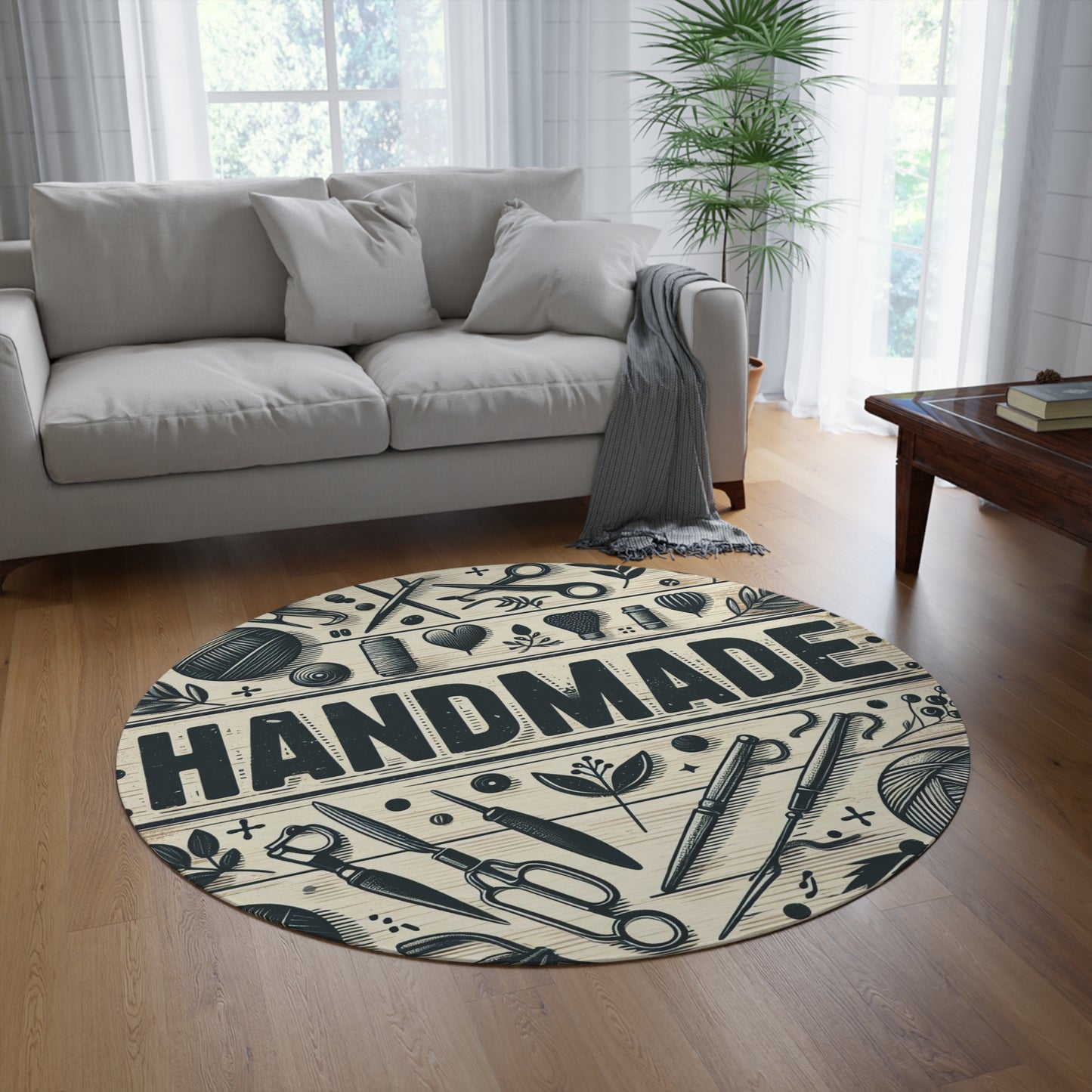 Handmade Design Graphic, Hand Made Design Gift, Round Rug