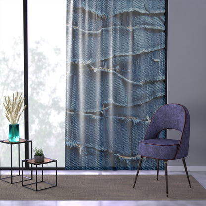 Midnight Blue Distressed Denim: Rugged, Torn & Stylish Design - Window Curtain